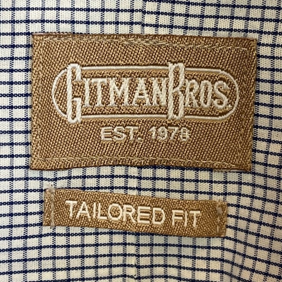 Gitman Bros Tailored Fit Men's Classic Blue Gingham Button Up Shirt Sz 16 35 USA - Picture 7 of 14